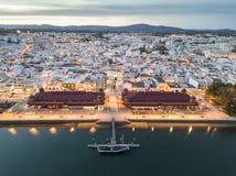 Olhao with two market buildings by Ria Formosa, Algarve, Portugal royalty free stock photos Olhao with two market buildings by Ria Formosa, Algarve, Portugal royalty free stock photos