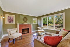 Olive tone family room with fireplace royalty free stock photos Olive tone family room with fireplace royalty free stock photos
