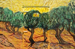 Olive trees with yellow sky and sun from Vincent van Gogh. Stock Photography Olive trees with yellow sky and sun from Vincent van Gogh. Stock Photography