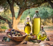 Olives And Olive Oil In A Bottle. Royalty Free Stock Photo Olives And Olive Oil In A Bottle. Royalty Free Stock Photo