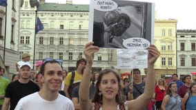 OLOMOUC, RÉPUBLIQUE TCHÈQUE, LE 15 MAI 2018 : La démonstration des personnes se serrent contre le premier ministre Andrej Babis e banque de vidéos OLOMOUC, RÉPUBLIQUE TCHÈQUE, LE 15 MAI 2018 : La démonstration des personnes se serrent contre le premier ministre Andrej Babis e banque de vidéos
