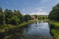 Olza river in Cieszyn, Poland stock photos