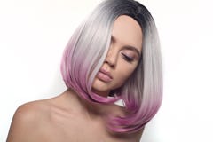 Ombre bob short hairstyle. Beautiful hair coloring woman. Trendy stock image Ombre bob short hairstyle. Beautiful hair coloring woman. Trendy stock image