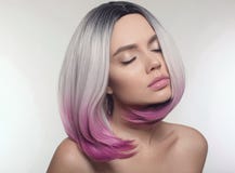 Ombre bob short hairstyle. Beautiful hair coloring woman. Trendy royalty free stock images Ombre bob short hairstyle. Beautiful hair coloring woman. Trendy royalty free stock images