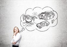 Onderneemster die over vakantie dromen stock fotografie Onderneemster die over vakantie dromen stock fotografie