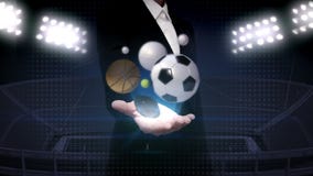 Onderneemster open palm, diverse sportenbal, honkbal, voetbalbal, basketbal, volleyball, tennisbal, rugbybal vector illustratie Onderneemster open palm, diverse sportenbal, honkbal, voetbalbal, basketbal, volleyball, tennisbal, rugbybal vector illustratie