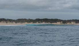 Ondulez la rupture aux sables d'écorcement échouent au rivage occidental de Kauai, Hawaï, en hiver images libres de droits Ondulez la rupture aux sables d'écorcement échouent au rivage occidental de Kauai, Hawaï, en hiver images libres de droits