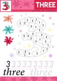 Learn numbers 3. Three. Kids learn to count worksheet. Children educational game for numbers. Vector illustration stock illustration Learn numbers 3. Three. Kids learn to count worksheet. Children educational game for numbers. Vector illustration stock illustration
