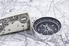 One-dollar Bill, Compass And Map Stock Photos One-dollar Bill, Compass And Map Stock Photos