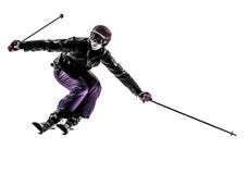 One woman skier skiing slaloming silhouette Royalty Free Stock Photos One woman skier skiing slaloming silhouette Royalty Free Stock Photos
