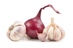 Onion and garlic isolated on white background stock images Onion and garlic isolated on white background stock images