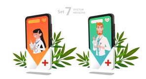 Online-doktorstecken - uppsättning, tålmodig konsultation vektor illustrationer Online-doktorstecken - uppsättning, tålmodig konsultation vektor illustrationer