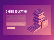 Online edukacja sztandar, isometric wektorowi elektroniczni kursy i tutorials, cyfrowe książki ilustracja wektor Online edukacja sztandar, isometric wektorowi elektroniczni kursy i tutorials, cyfrowe książki ilustracja wektor