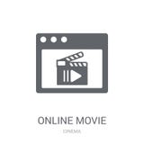 Online filmpictogram Het in Online concept van het filmembleem op witte bac stock illustratie Online filmpictogram Het in Online concept van het filmembleem op witte bac stock illustratie
