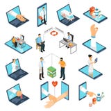 Online Geneeskunde Arts Isometric Set stock illustratie Online Geneeskunde Arts Isometric Set stock illustratie