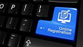 67 Online-Registrierungs-bewegliche Bewegung auf Computer-Tastatur-Knopf stock abbildung 67 Online-Registrierungs-bewegliche Bewegung auf Computer-Tastatur-Knopf stock abbildung