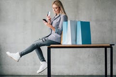 Online shopping credit card payment smartphone bag stock photography Online shopping credit card payment smartphone bag stock photography