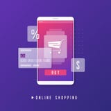 Online-shopping, e-kommers, mobilt betalningbegrepp vektor illustrationer Online-shopping, e-kommers, mobilt betalningbegrepp vektor illustrationer