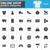 Online shopping product categories vector icons set, modern solid stock illustration Online shopping product categories vector icons set, modern solid stock illustration