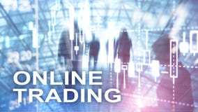 Online trading, FOREX, Investment concept on blurred business center background. stock illustration Online trading, FOREX, Investment concept on blurred business center background. stock illustration