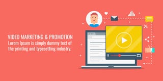 Video marketing, online video promotion, internet video content, digital media marketing concept. Flat design vector illustration. royalty free illustration Video marketing, online video promotion, internet video content, digital media marketing concept. Flat design vector illustration. royalty free illustration