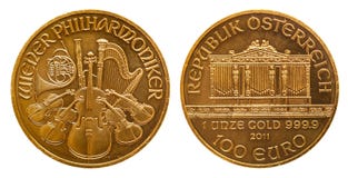 Oostenrijk 1 ons gouden muntstuk 100 Euro royalty-vrije stock afbeeldingen Oostenrijk 1 ons gouden muntstuk 100 Euro royalty-vrije stock afbeeldingen
