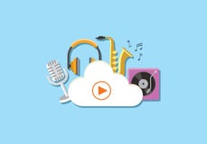 Opacifiez le concept de stockage de media avec l'illustration plate de vecteur de fond d'instruments de musique illustration libre de droits Opacifiez le concept de stockage de media avec l'illustration plate de vecteur de fond d'instruments de musique illustration libre de droits