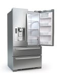 Open fridge freezer. Side by side stainless steel refrigerator Stock Image Open fridge freezer. Side by side stainless steel refrigerator Stock Image