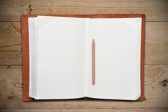 Open Leather Book With Pencil Royalty Free Stock Photo Open Leather Book With Pencil Royalty Free Stock Photo
