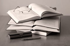 Opened Books Pen And Glasses Royalty Free Stock Photo