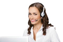 Operador do telefone da sustentação, no branco fotografia de stock Operador do telefone da sustentação, no branco fotografia de stock