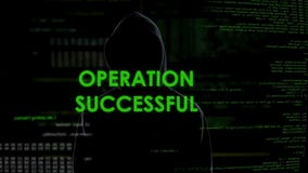 Operation successful message, hacker transfers money to offshore account stock footage Operation successful message, hacker transfers money to offshore account stock footage