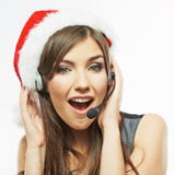 Operatore della call center Ritratto bianco del fondo della donna Santa Ch immagini stock Operatore della call center Ritratto bianco del fondo della donna Santa Ch immagini stock