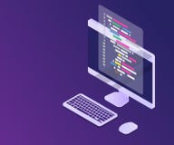 Oprogramowania programowania cyfrowania pojęcie, kod z komputerowym mornitor ilustracji Oprogramowania programowania cyfrowania pojęcie, kod z komputerowym mornitor ilustracji