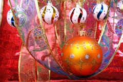 Orange Christmas Sphere With A Pattern And Celebratory Ribbon 3 Royalty Free Stock Photo Orange Christmas Sphere With A Pattern And Celebratory Ribbon 3 Royalty Free Stock Photo