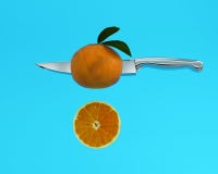 Orange cut into pieces and impaled on stainless kitchen knives o stock image Orange cut into pieces and impaled on stainless kitchen knives o stock image