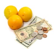 Orange Fruit With Money Royalty Free Stock Photography Orange Fruit With Money Royalty Free Stock Photography