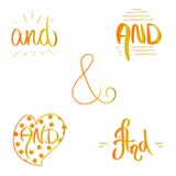 Orange gult lutninglåsord och Stil för borste för hand för et-teckenvektorillustration utdragen i hjärtagräns och ramar vektor illustrationer Orange gult lutninglåsord och Stil för borste för hand för et-teckenvektorillustration utdragen i hjärtagräns och ramar vektor illustrationer