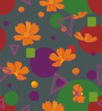 Orange kosmos blommar med geometriska former av trianglar, cirklar, fyrkanter royaltyfri illustrationer Orange kosmos blommar med geometriska former av trianglar, cirklar, fyrkanter royaltyfri illustrationer