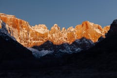 Orange Sunrise on Temple of the Virgin in Zion National Park, Utah royalty free stock photo Orange Sunrise on Temple of the Virgin in Zion National Park, Utah royalty free stock photo