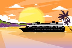 Orange tropicale de coucher du soleil d'île de revêtement de bateau de croisière illustration libre de droits Orange tropicale de coucher du soleil d'île de revêtement de bateau de croisière illustration libre de droits