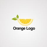 Orangensaftlogo mit frischer Zitrone und grünes Blatt, Element, Schablone und Ikone für Firma stock abbildung Orangensaftlogo mit frischer Zitrone und grünes Blatt, Element, Schablone und Ikone für Firma stock abbildung
