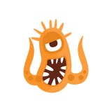 Oranje Agressief Kwaadaardig Bacteriënmonster met Scherpe Tanden en Twee Tentakelsbeeldverhaal Vectorillustratie vector illustratie Oranje Agressief Kwaadaardig Bacteriënmonster met Scherpe Tanden en Twee Tentakelsbeeldverhaal Vectorillustratie vector illustratie