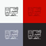 Ordenador, mesa, hardware, puesto de trabajo, icono del sistema sobre diverso fondo L?nea dise?o del estilo, dise?ado para la web ilustración del vector Ordenador, mesa, hardware, puesto de trabajo, icono del sistema sobre diverso fondo L?nea dise?o del estilo, dise?ado para la web ilustración del vector