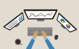 Ordinateur portable fonctionnant de graphique de gestion Analyse des marchés commerce illustration stock Ordinateur portable fonctionnant de graphique de gestion Analyse des marchés commerce illustration stock