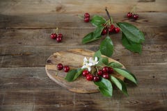 Org?nico fresco una rama de cerezas dulces con hojas verdes en el fondo r?stico de madera Concepto sano del alimento Visi?n super fotos de archivo Org?nico fresco una rama de cerezas dulces con hojas verdes en el fondo r?stico de madera Concepto sano del alimento Visi?n super fotos de archivo