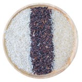 Organic rice, Healthy food, Mixed rice, Jasmine white rice, Rice berry, glutinous rice in wooden bowl isolated on white stock photography Organic rice, Healthy food, Mixed rice, Jasmine white rice, Rice berry, glutinous rice in wooden bowl isolated on white stock photography
