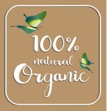 Organiskt 100% naturligt kort Affisch logovektor stock illustrationer Organiskt 100% naturligt kort Affisch logovektor stock illustrationer