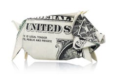 Origami: Spargris av en amerikansk dollar i svinform arkivbilder Origami: Spargris av en amerikansk dollar i svinform arkivbilder