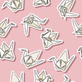 Origami εγγράφου άνευ ραφής σχέδιο αυτοκόλλητων ετικεττών κύκνων συρμένο απεικόνιση αποθεμάτων Origami εγγράφου άνευ ραφής σχέδιο αυτοκόλλητων ετικεττών κύκνων συρμένο απεικόνιση αποθεμάτων
